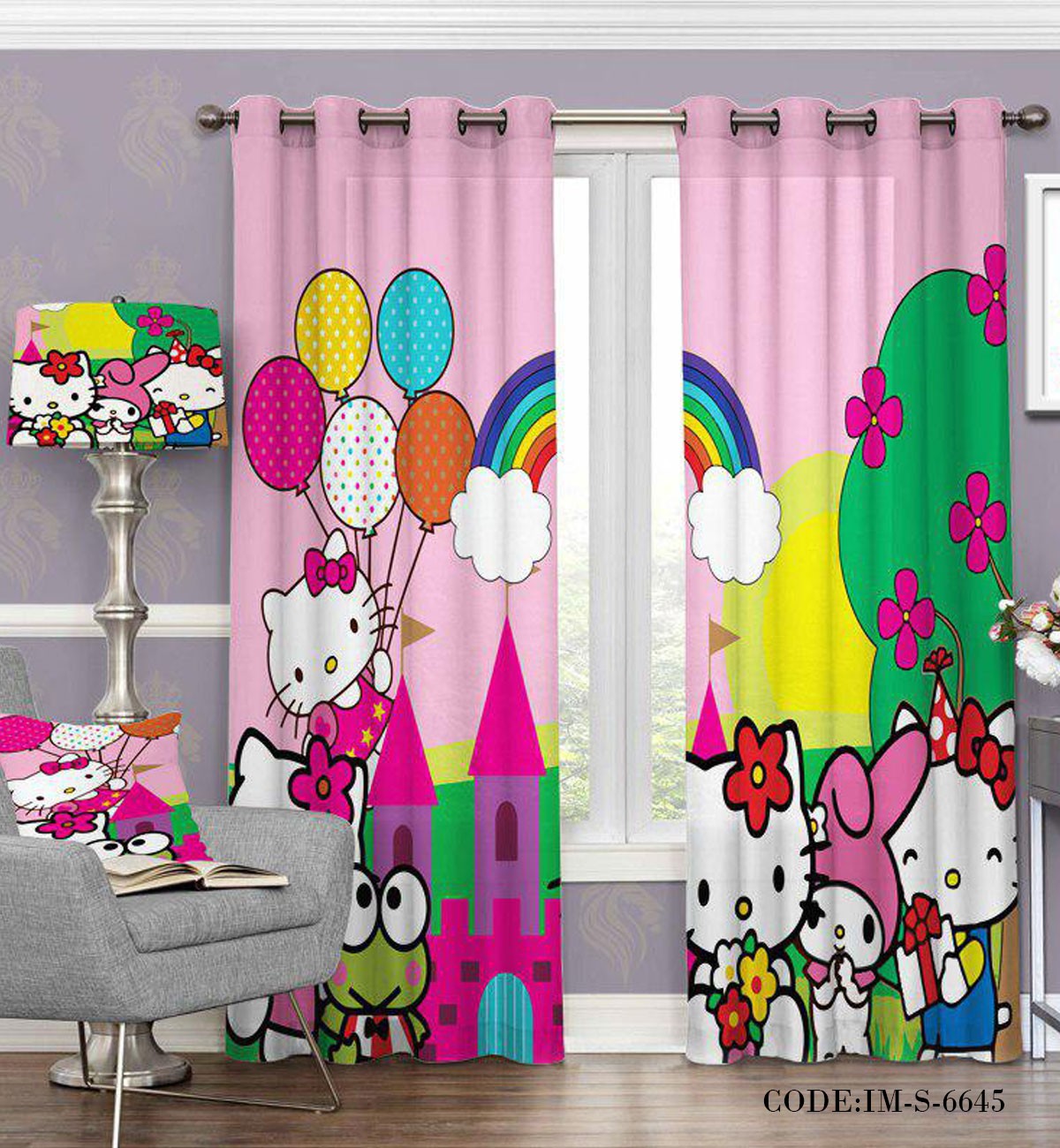 پرده فانتزی پانچی کیتی و رنگین کمان مدل 6645