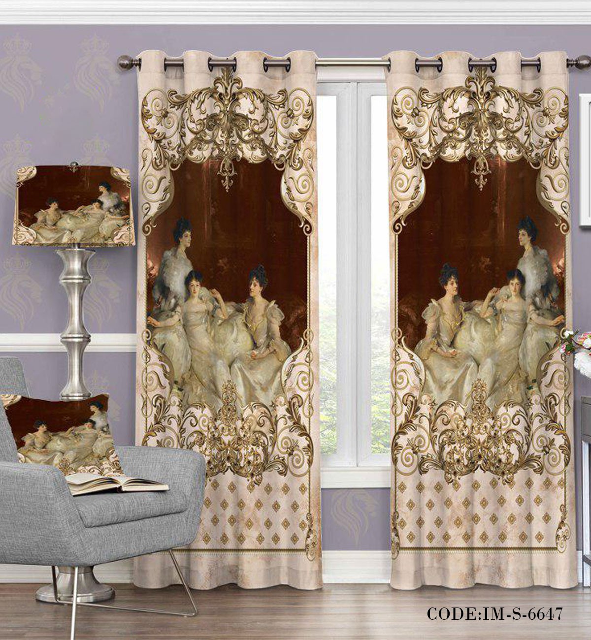 پرده کلاسیک کرم قهوه ایپانچی مدل 6647