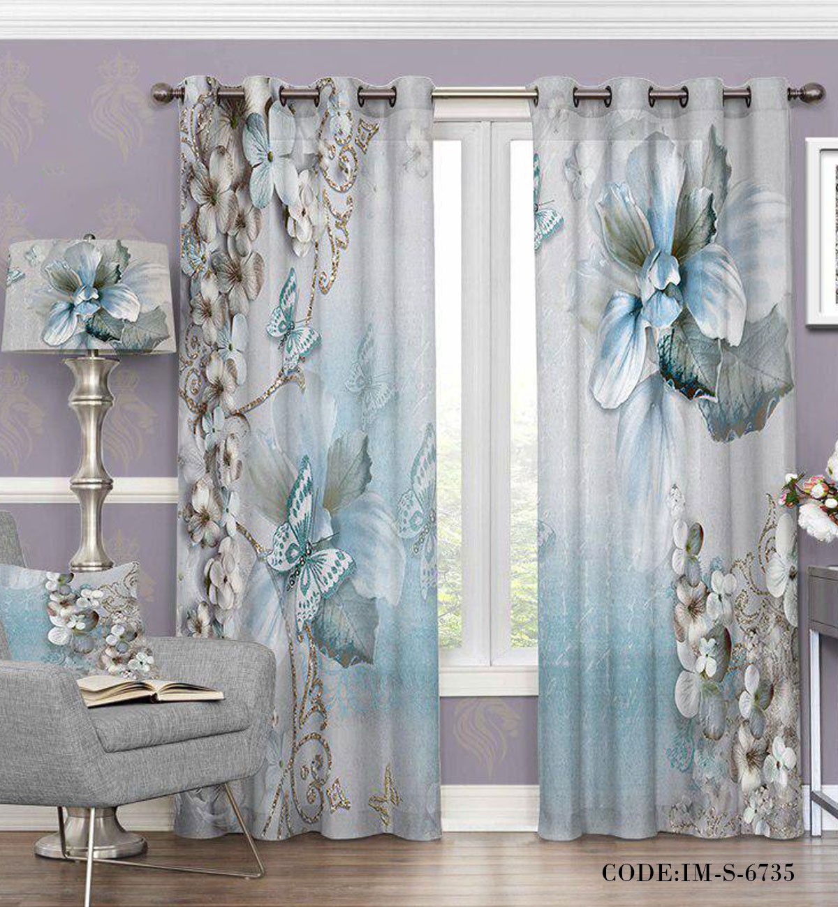 پرده اتاق خواب پروانه در باغ مدل 6735