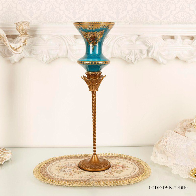 شمعدان سلطنتی آبی فیروزه ای بزرگ سری 010