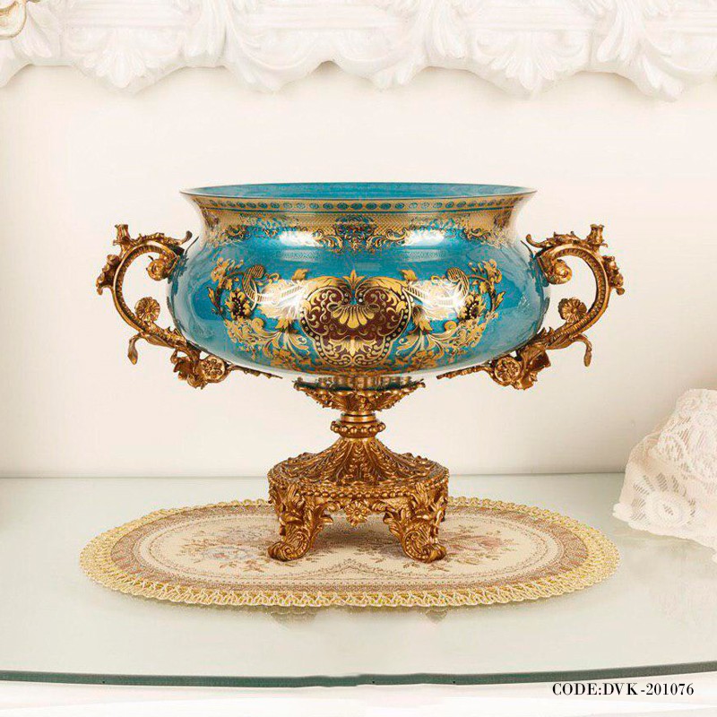 ظروف دکوری پایه دار بزرگ آبی سری 076