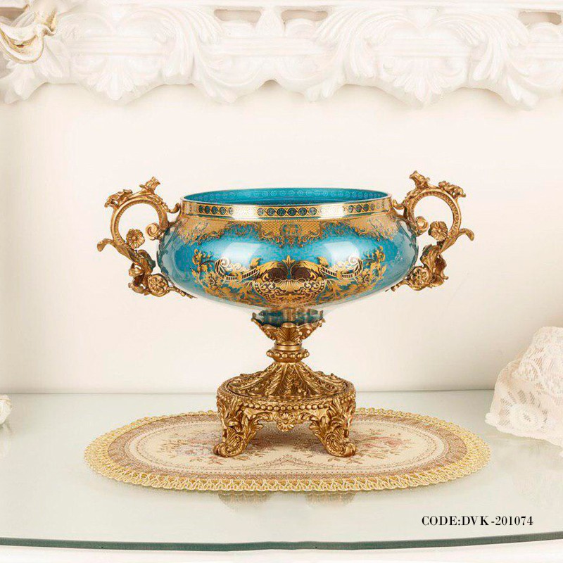 ظرف میوه خوری برنز پایه بلند آبی سری 074