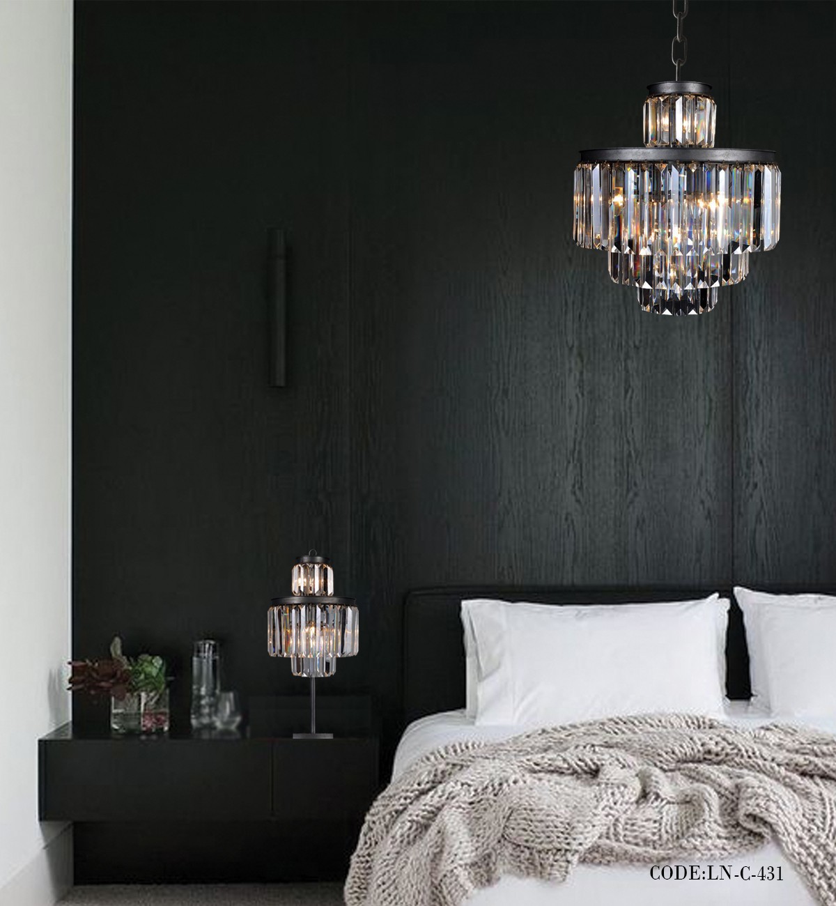 لوسترسقفی کریستالی 4 طبقه بدنه مشکی کد 441