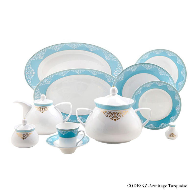 سرویس غذاخوری 108 پارچه آرمیتاژ فیروزه ای سری شهرزاد