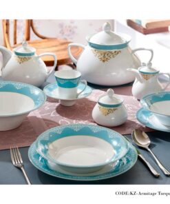 سرویس غذاخوری 108 پارچه آرمیتاژ فیروزه ای سری شهرزاد