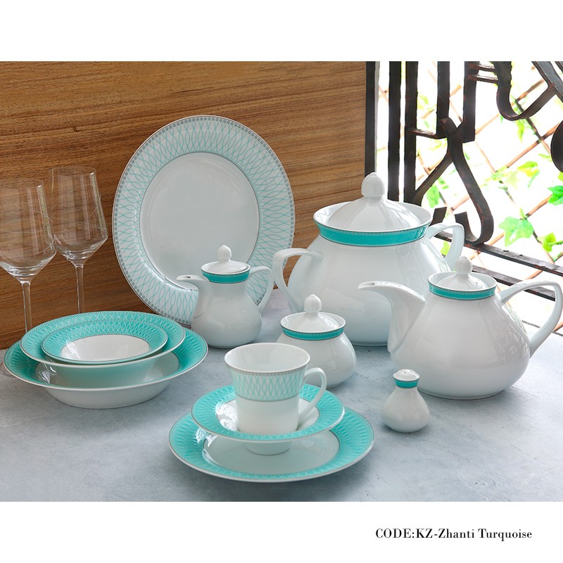 سرویس غذاخوری 108 پارچه ژانتی فیروزه ای سری شهرزاد