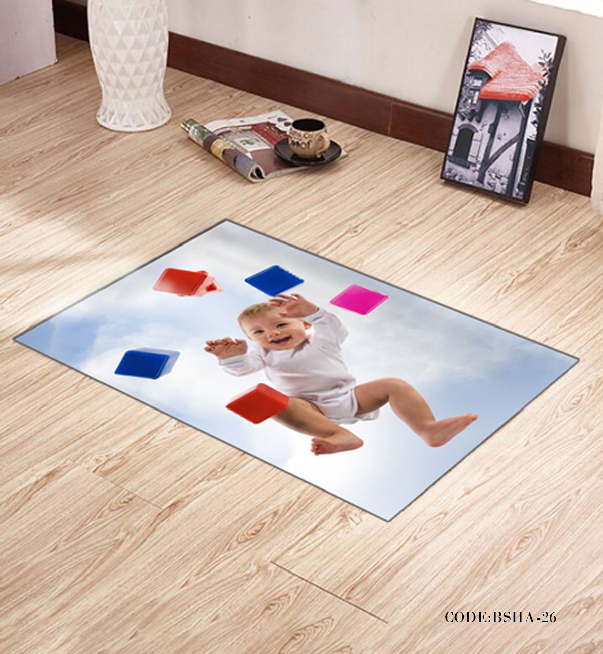 فرش اتاق نوزاد پسرانه طرح کودک مدل Baby