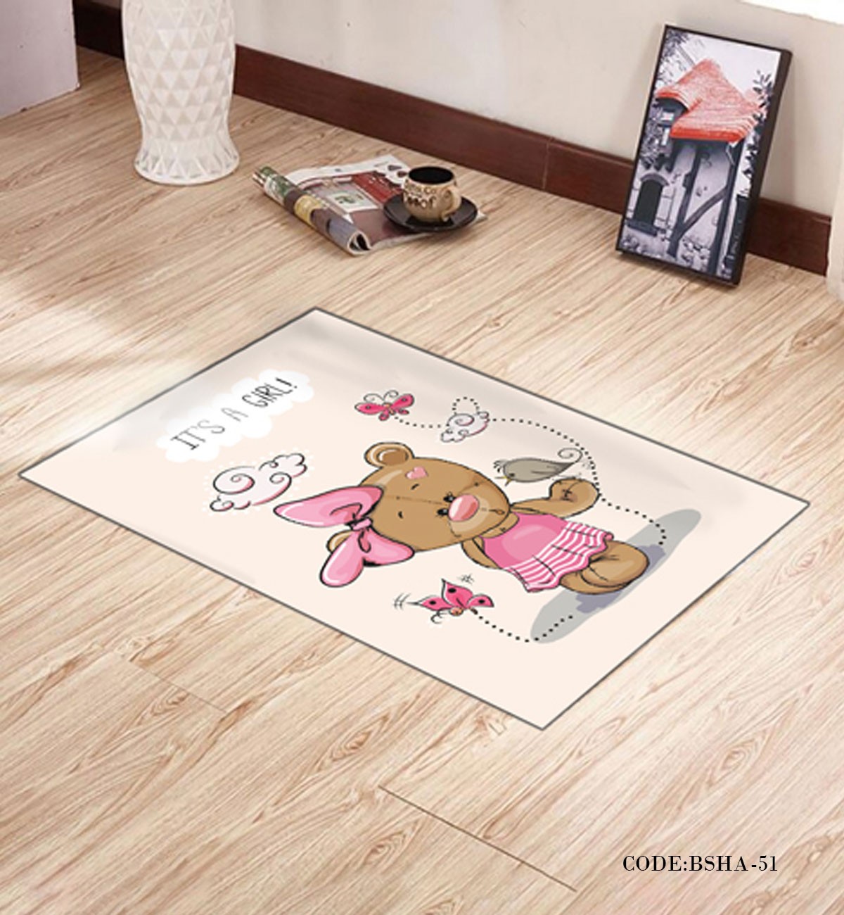 فرش و پادری اتاق کودک طرح دخترانه مدل 51