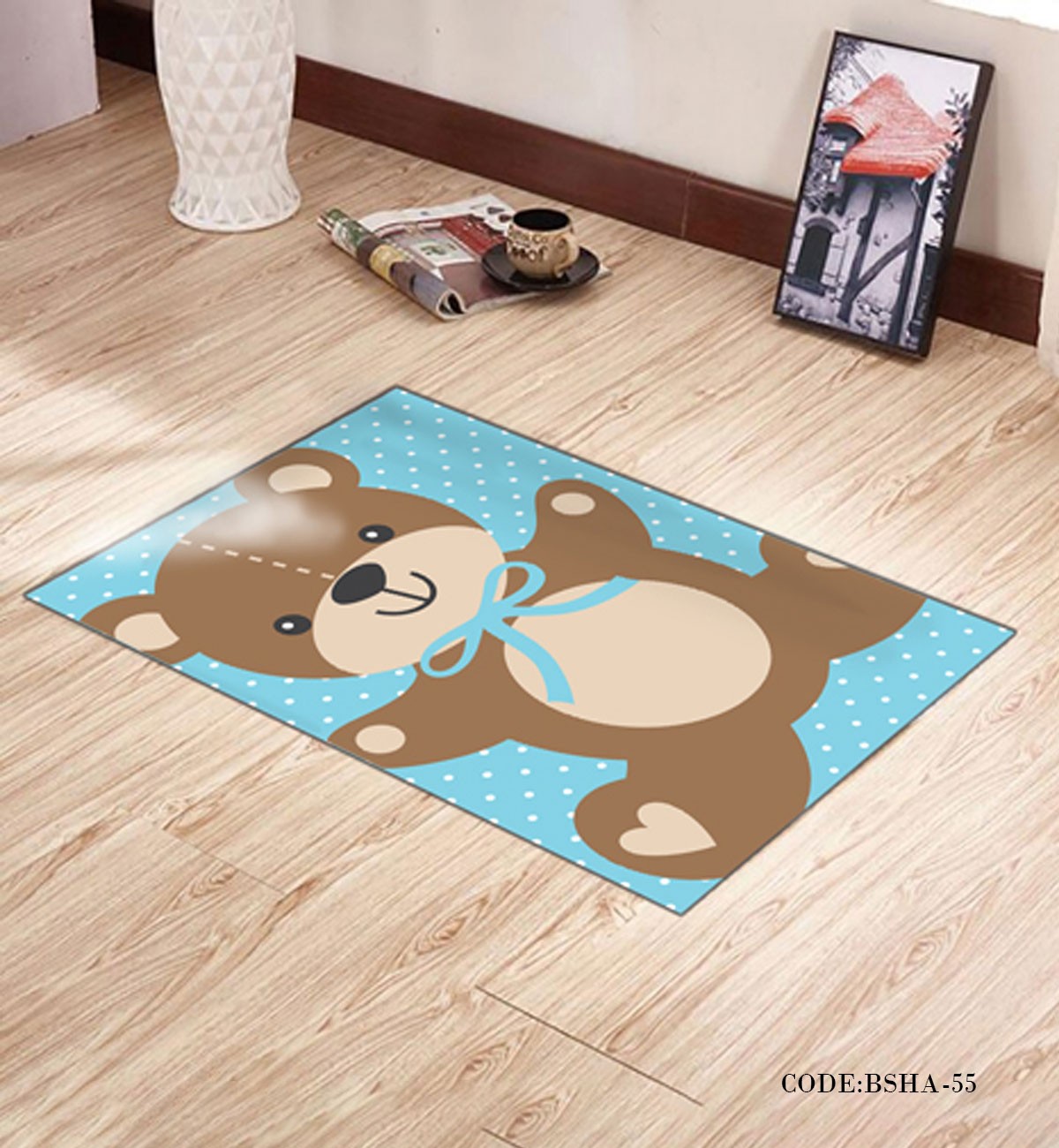 فرش و پادری اتاق کودک طرح خرس خوشحال مدل 55