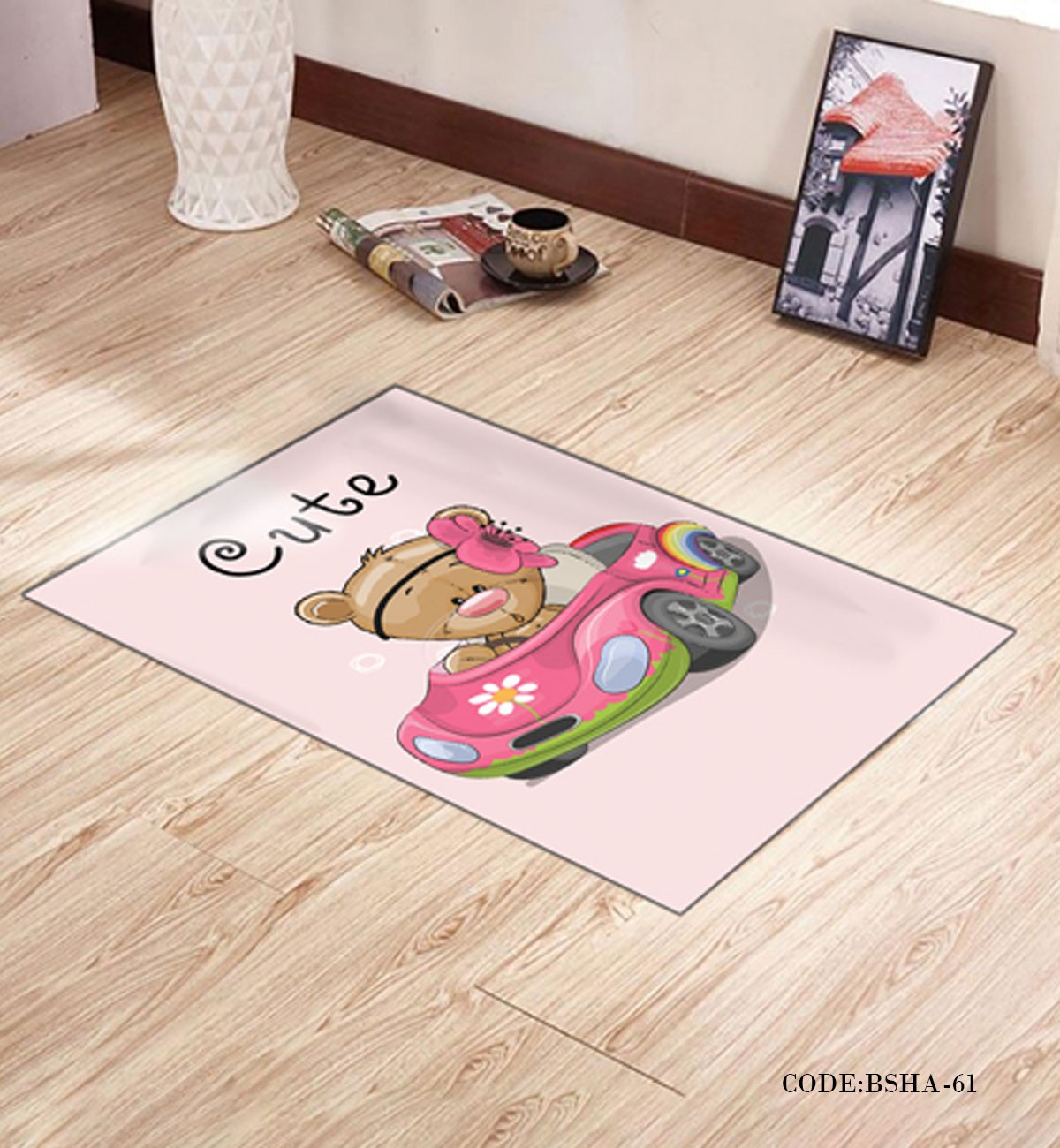 فرش و پادری اتاق کودک طرح PINK BEAR مدل 61