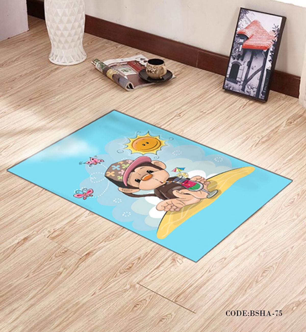 پادری و فرش اتاق کودک طرح میمون در جزیره مدل 75