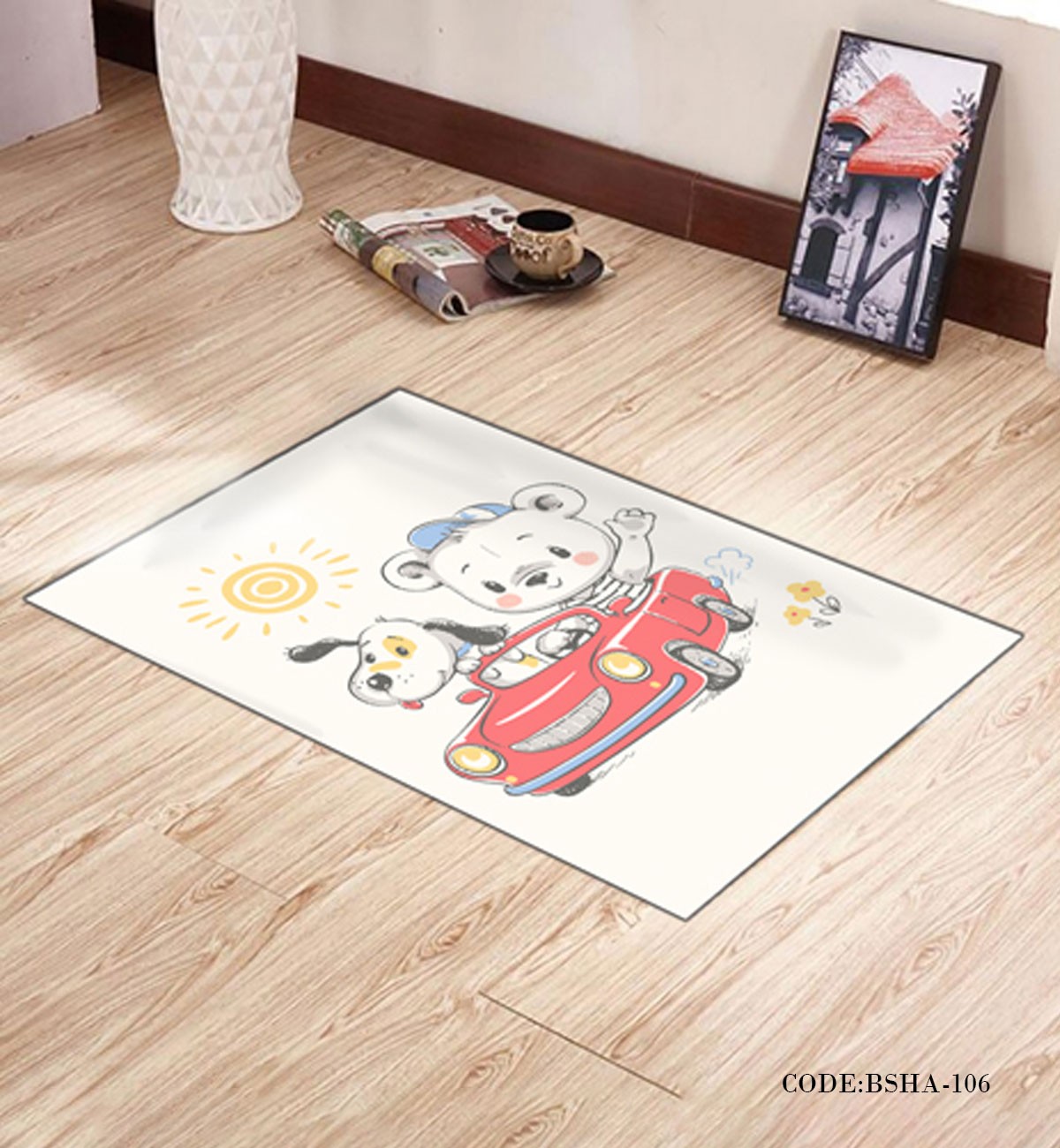 پادری و فرش اتاق کودک طرح خرس راننده مدل 106