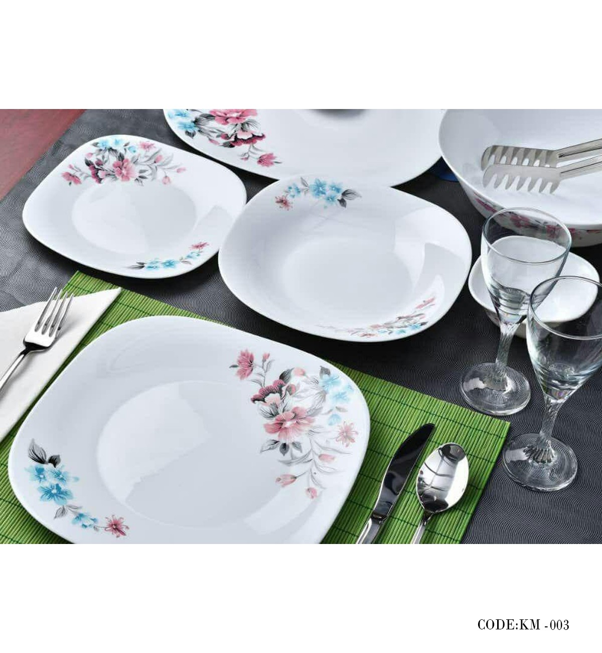 ست غذاخوری 26 پارچه آرکوپال مدل گل صورتی آبی