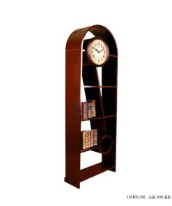 ساعت مبله چوبی و قفسه مدل ترکیبی رنگ قهوه ای