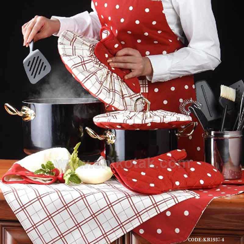 ست آشپزخانه کامل عروس طرح خالدار قرمز