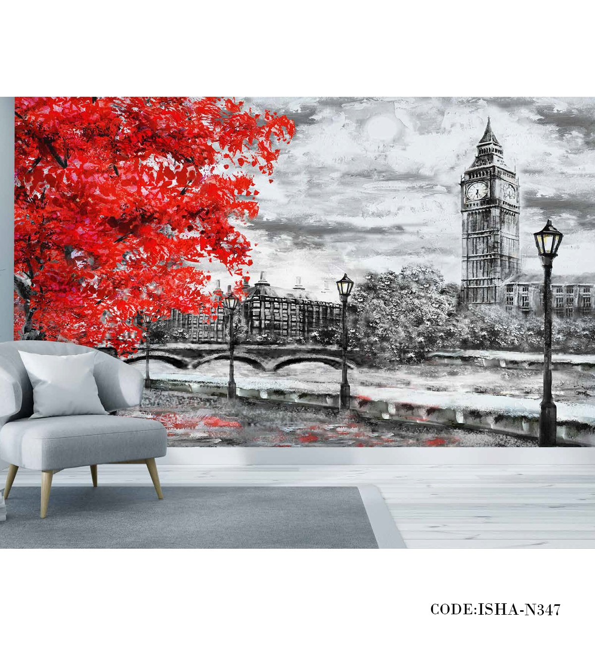 پوستر دیواری کاغذی اتاق خواب مدل برج ساعت