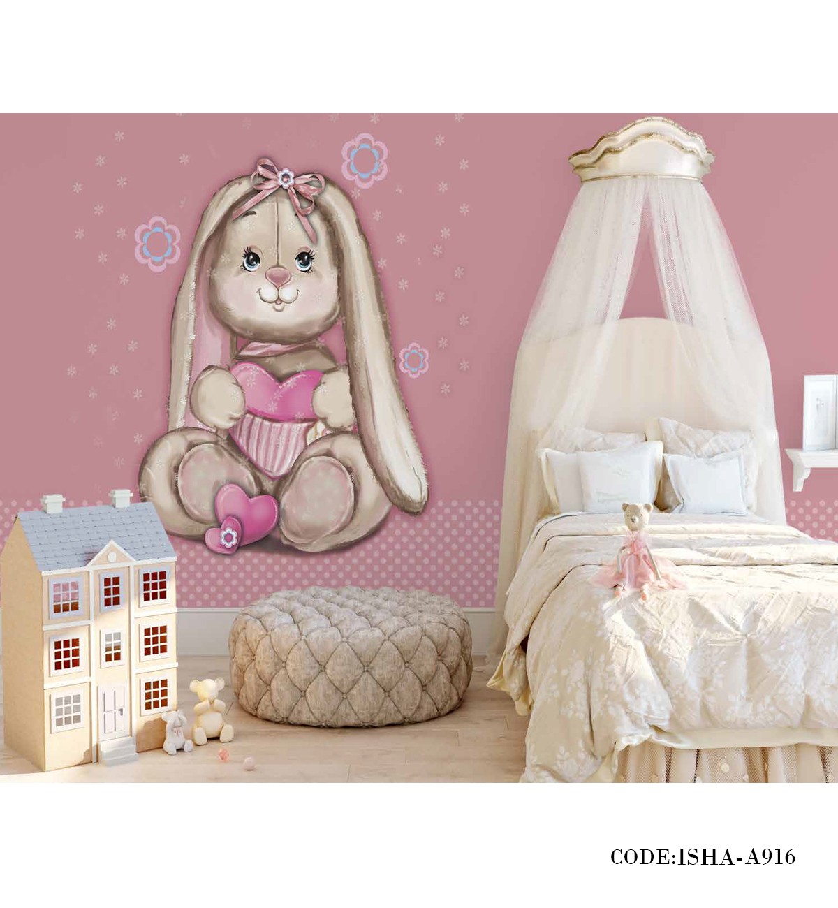 پوستر پارچه ای دخترانه دیواری مدل خرگوش