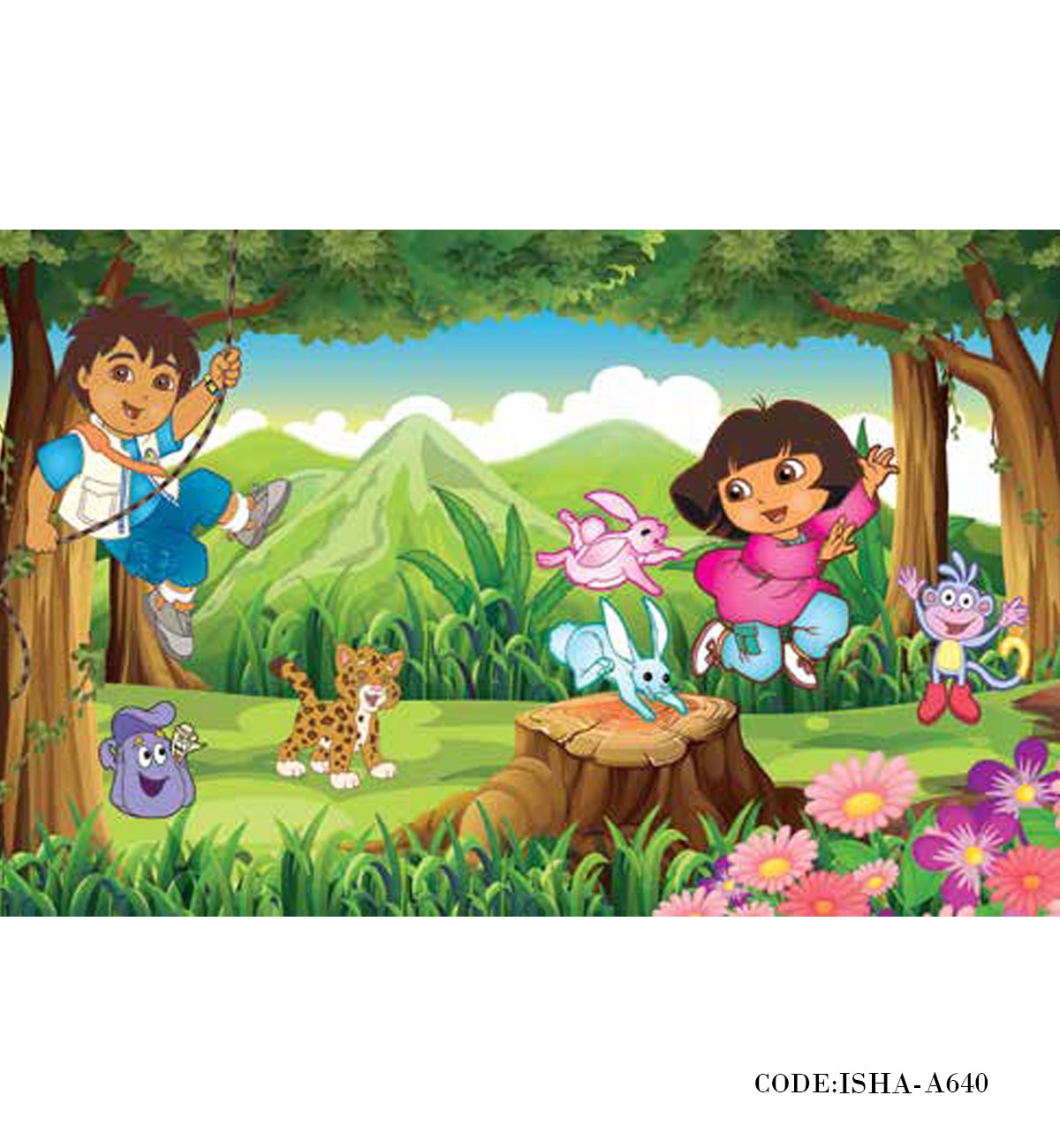 پوستر پارچه ای کودکانه مدل دورا و دیه گو