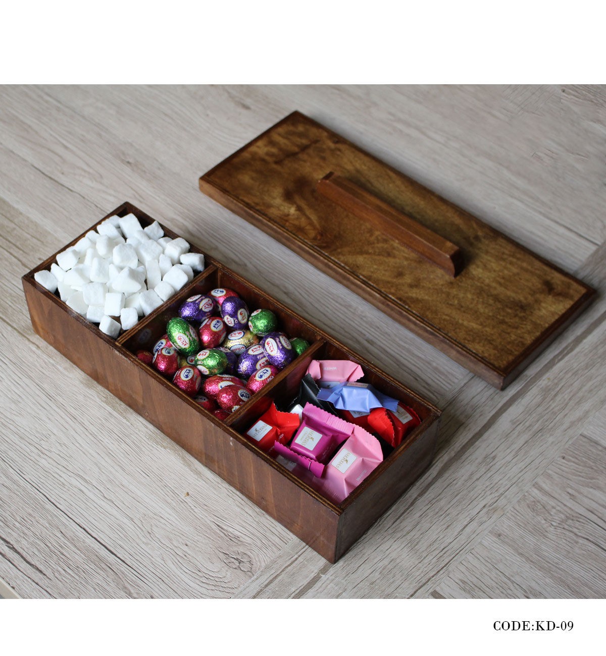 جعبه شکلات چوبی مستطیلی مدل یاس
