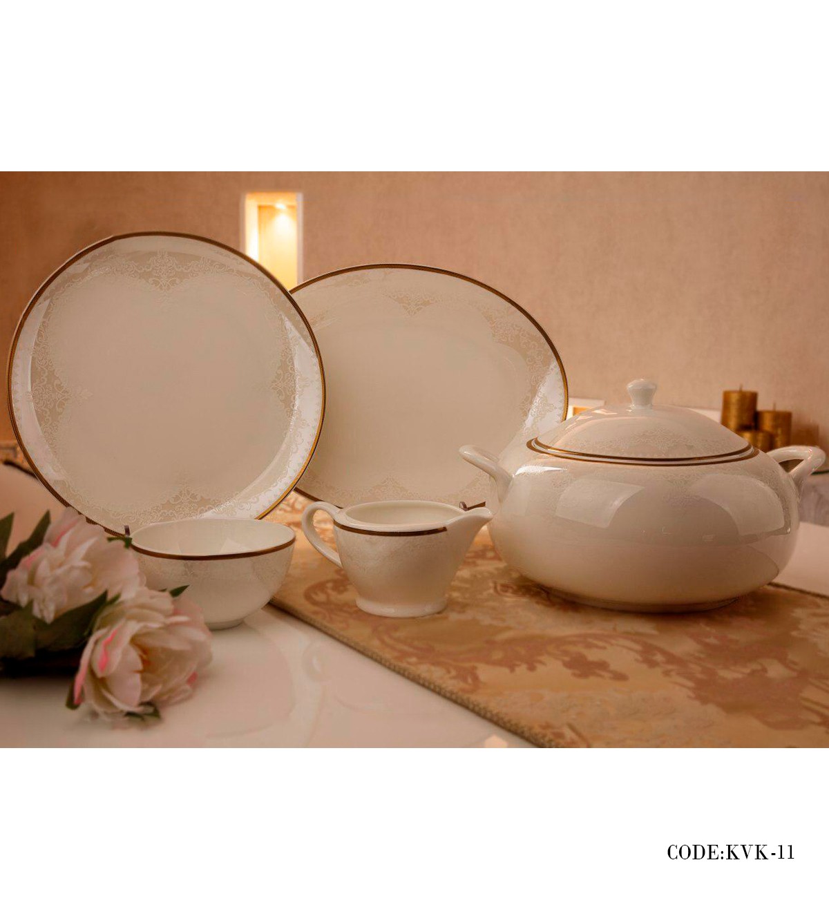 سرویس غذاخوری چینی 157پارچه 24 نفره مدل کاج