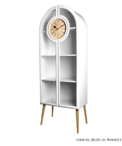 ویترین کتابخانه چوبی ساعت دار با درب شیشه ای مدل WOODLYN