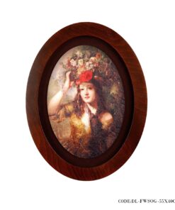 تابلو چوبی بیضی طرح دختر گل به سر