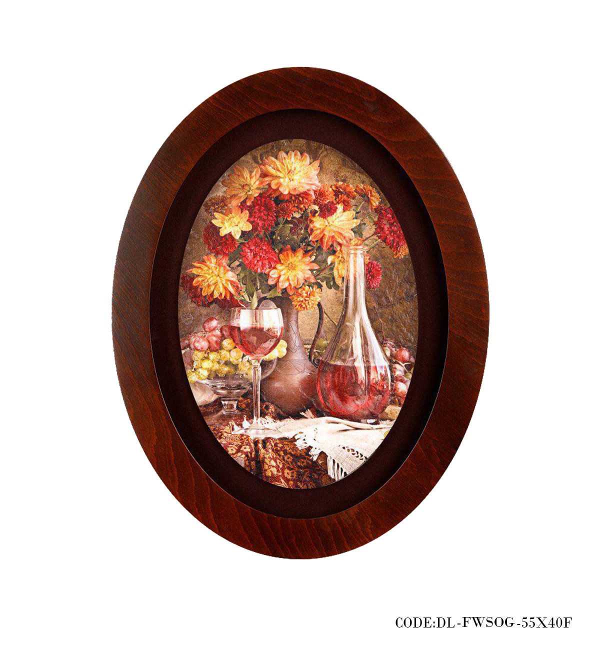 تابلو چوبی بیضی طرح گلدان