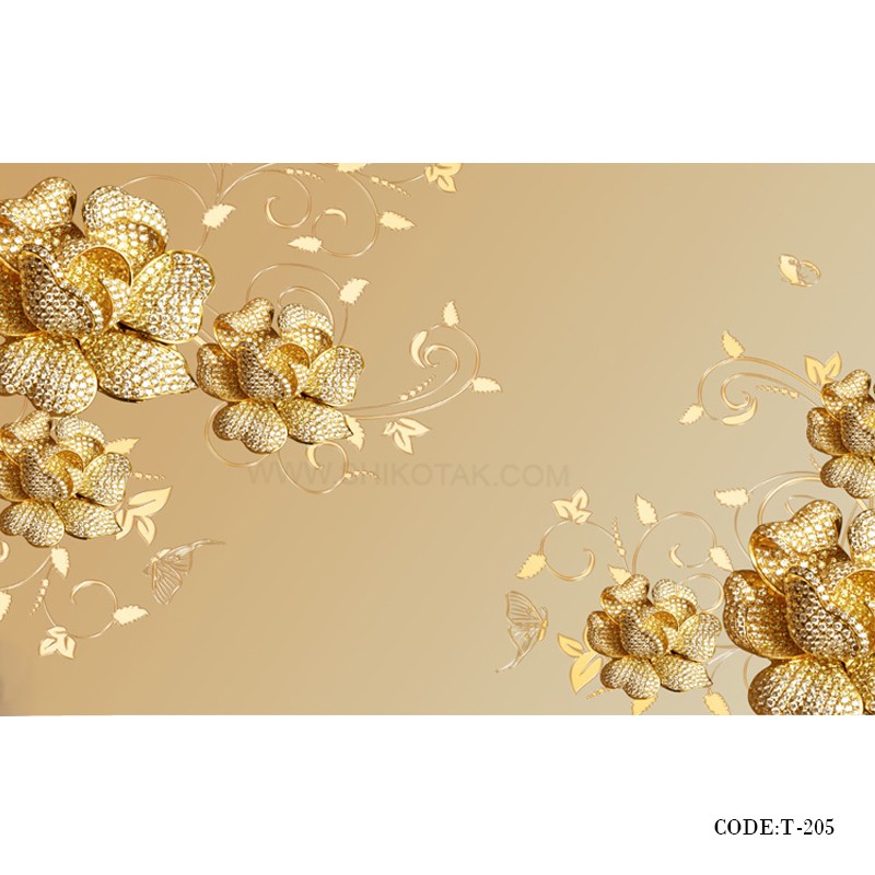 پوستر پارچه ای دیواری 3D طرح گل طلایی