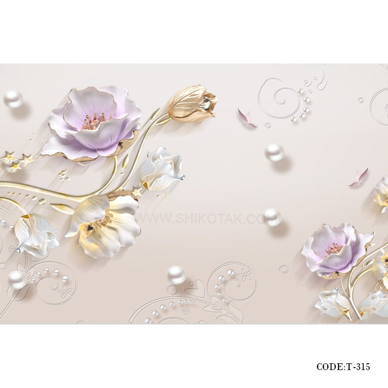 پوستر دیواری کاغذی 3D طرح طلا و مروارید