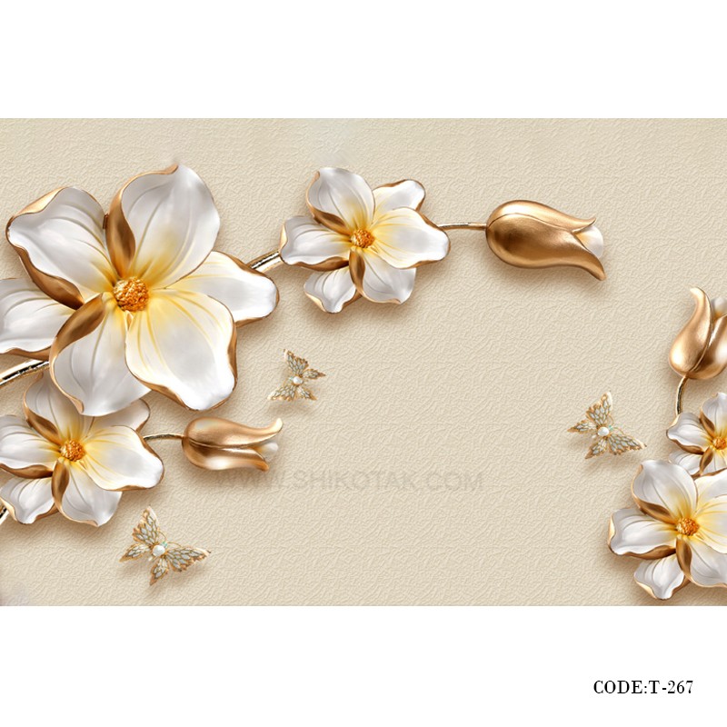 پوستر دیواری کاغذی سه بعدی طرح لاله طلا