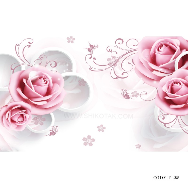 پوستر سه بعدی کاغذی دیواری طرح رز نقره