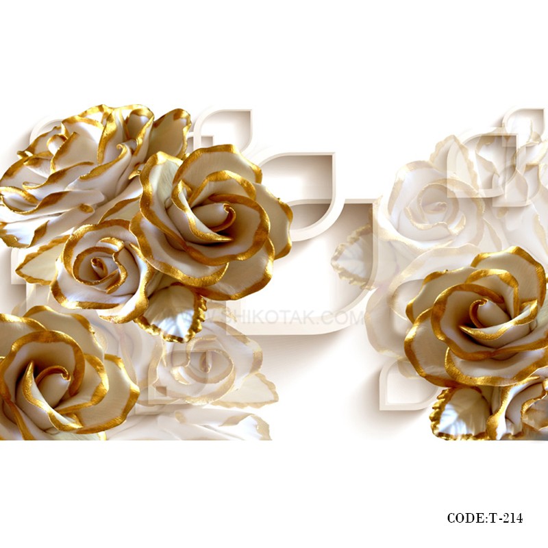 پوستر 3D کاغذی دیواری طرح رز طلایی