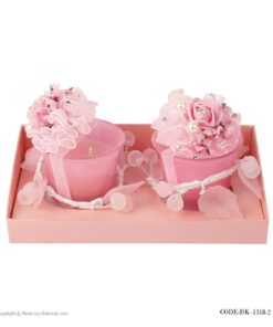 شمع فانتزی دوتایی صورتی گلدار