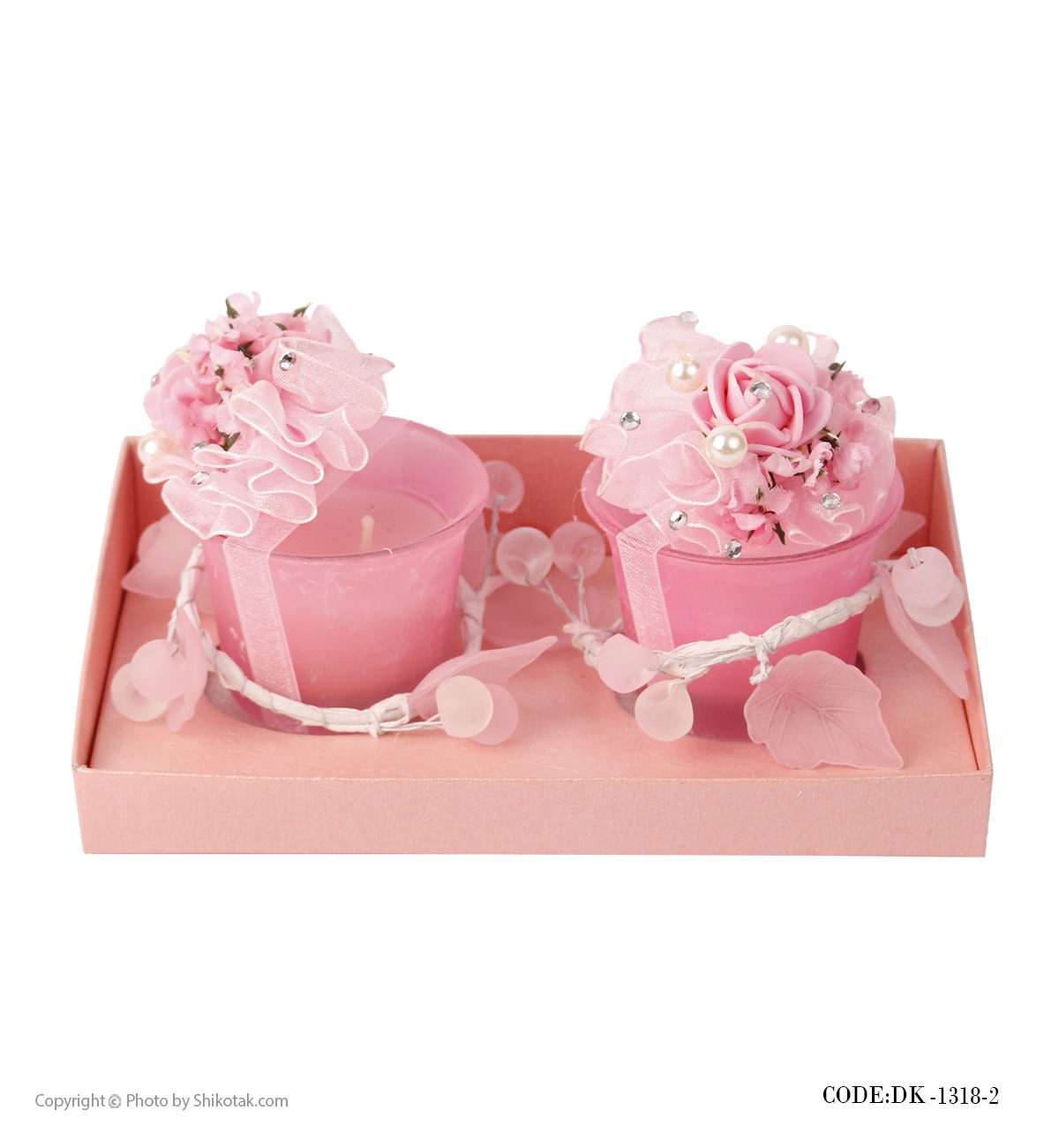 شمع فانتزی دوتایی صورتی گلدار