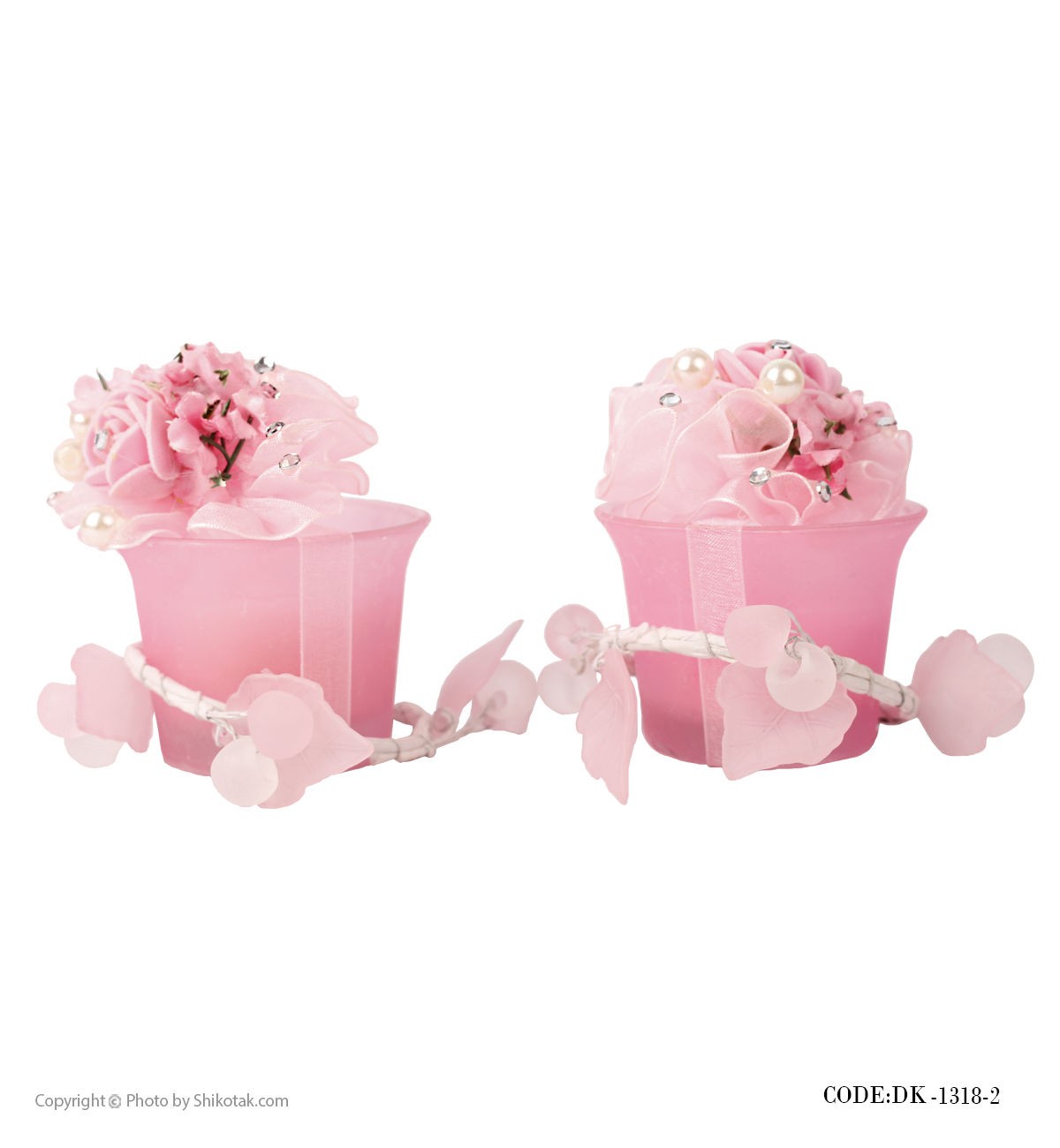 شمع فانتزی دوتایی صورتی گلدار