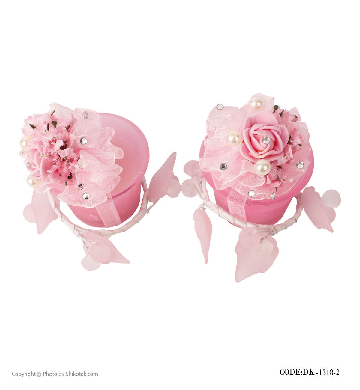 شمع فانتزی دوتایی صورتی گلدار