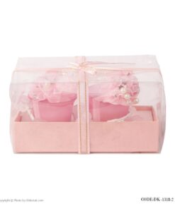 شمع فانتزی دوتایی صورتی گلدار