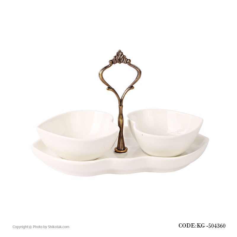 اردو خوری سفید سرامیکی قلب دوتایی با بشقاب سرامیکی