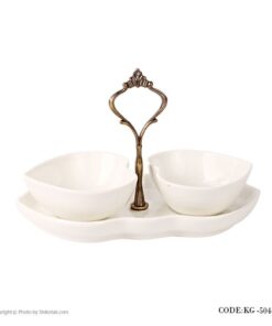 اردوخوری سرامیکی قلب دوتایی با دسته فلزی