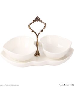 اردوخوری سرامیکی قلب دوتایی با دسته فلزی