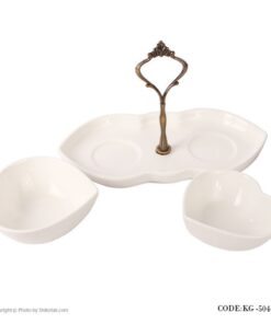 اردوخوری سرامیکی قلب دوتایی با دسته فلزی