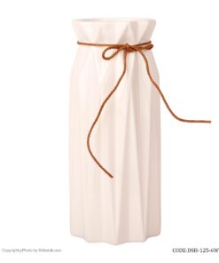 گلدان سرامیکی سفید بلند نخ کنفی