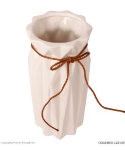 گلدان سرامیکی سفید بلند نخ کنفی