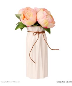 گلدان سرامیکی سفید بلند نخ کنفی