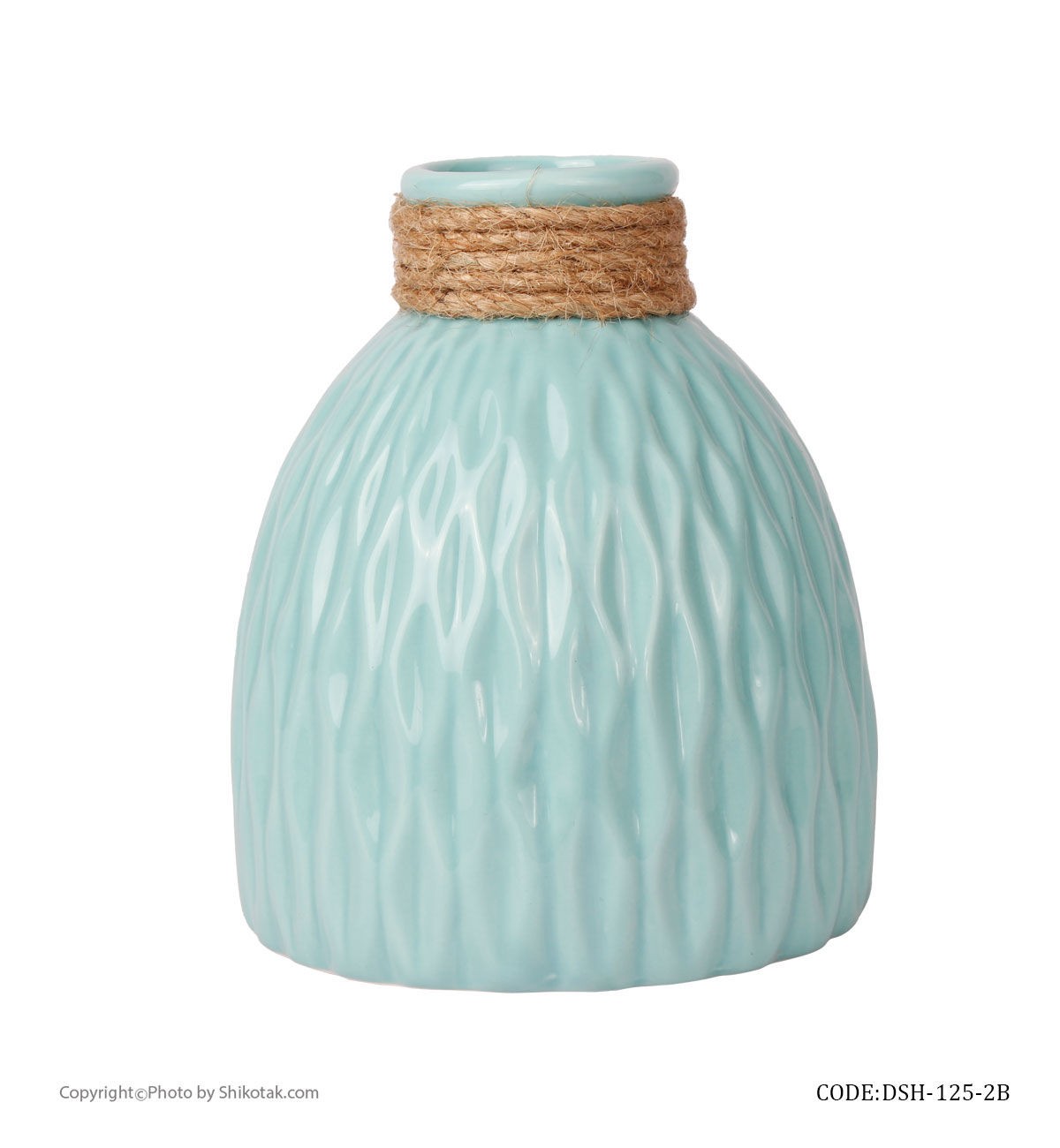 گلدان آبی سرامیکی طرحدار لبه کنفی