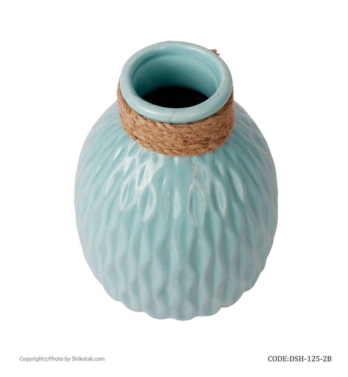 گلدان آبی سرامیکی طرحدار لبه کنفی