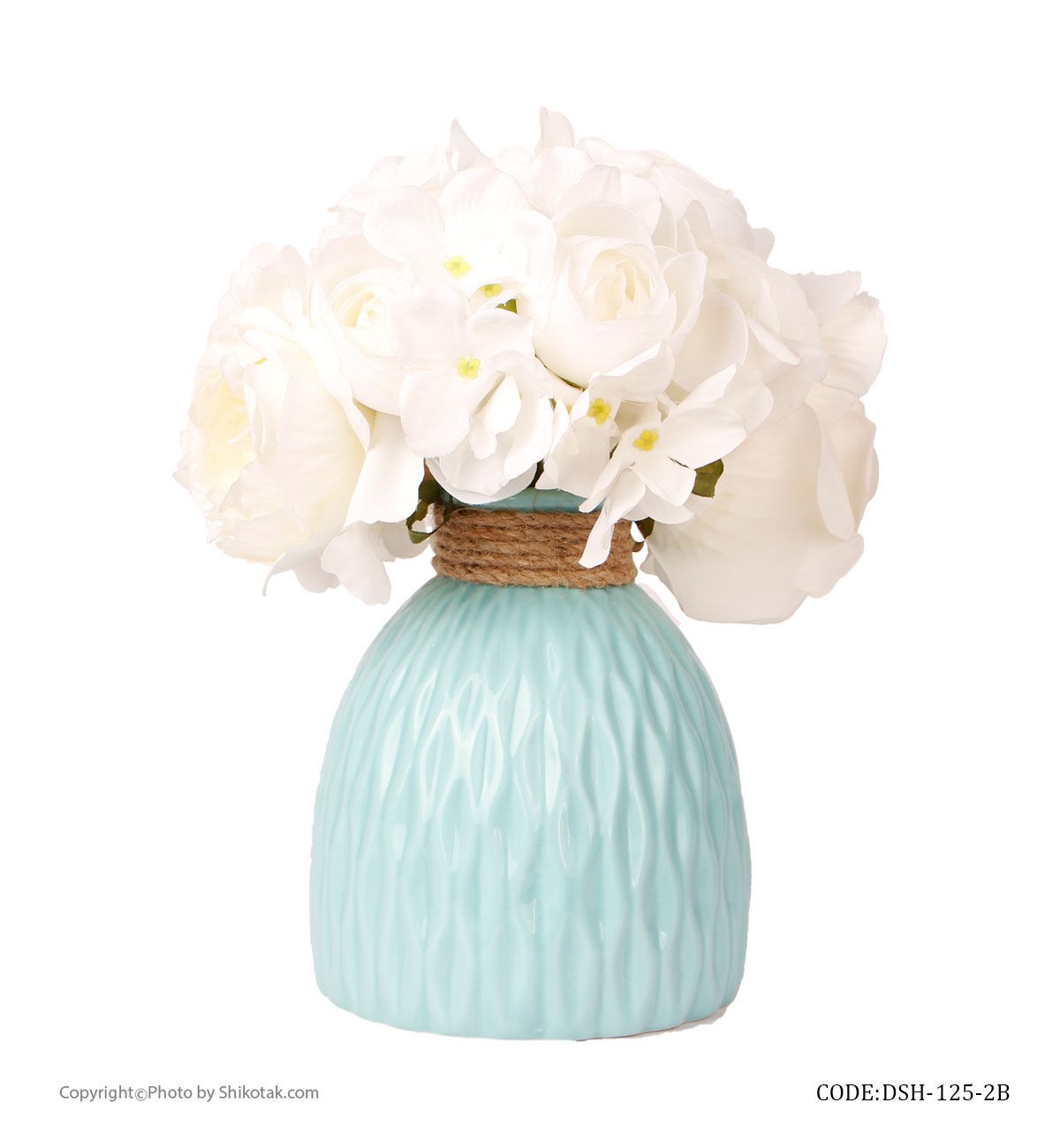 گلدان آبی سرامیکی طرحدار لبه کنفی