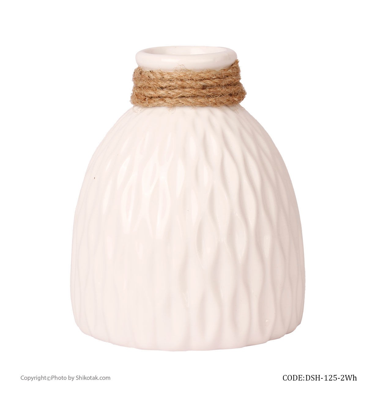 گلدان سرامیکی سفید پهن لبه کنفی