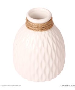 گلدان سرامیکی سفید پهن لبه کنفی