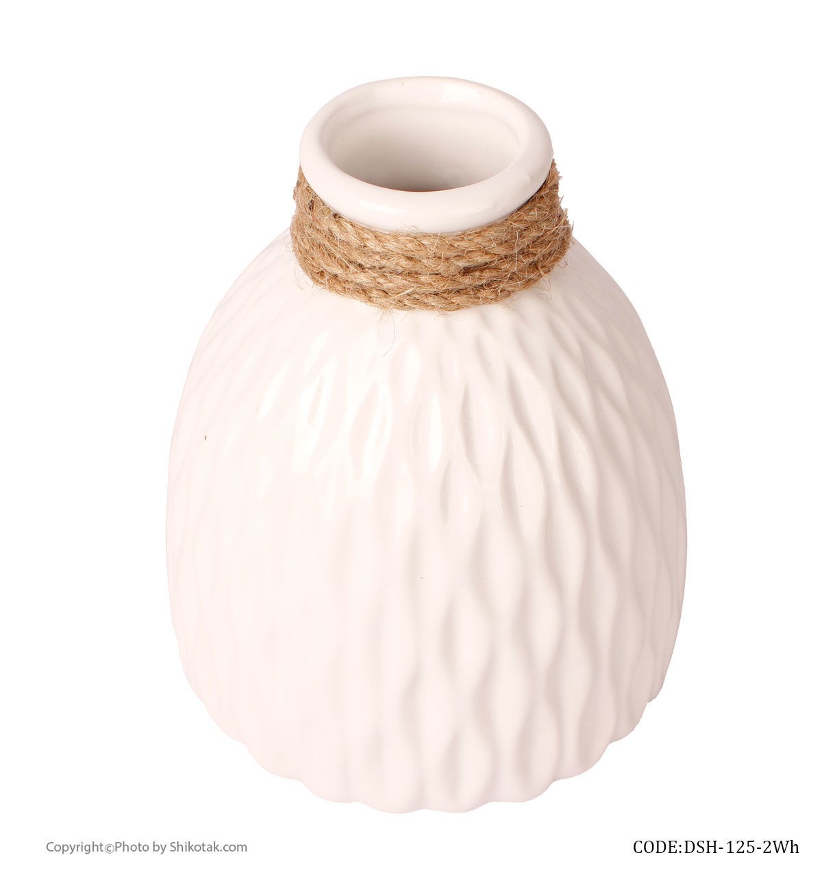 گلدان سرامیکی سفید پهن لبه کنفی